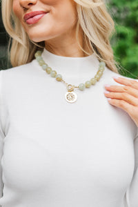 Charming Chance Sage Beaded Charm Necklace