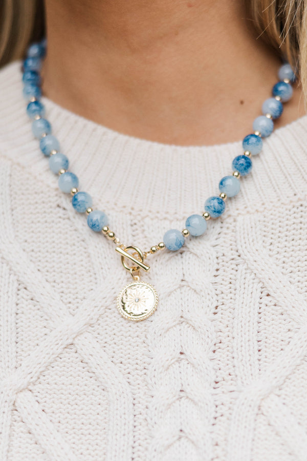 Dazzle Me Blue Beaded Star Necklace