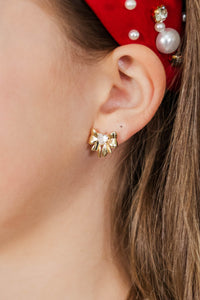 Girls: Tiny Teasure Gold Bow & Heart Stud Earrings