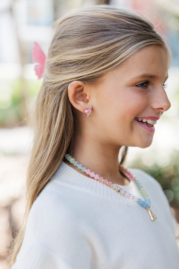 Girls: Dreamy Days Pink Heart & Bow Stud Earrings