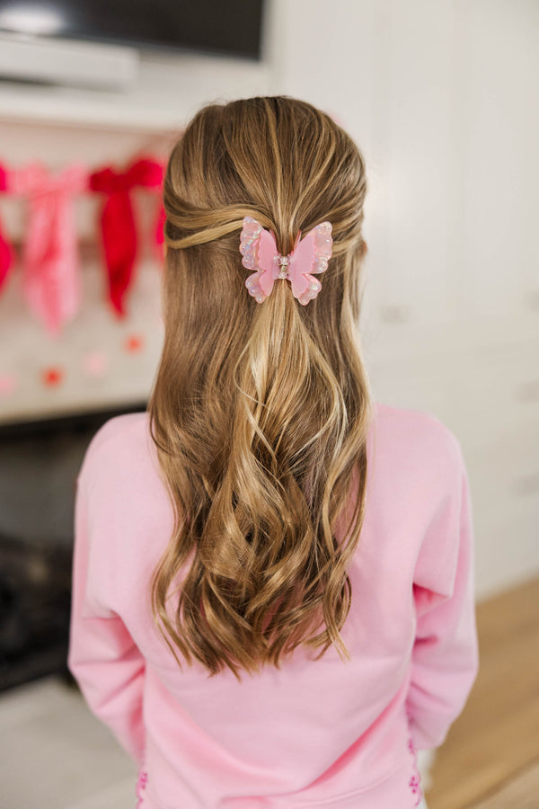 Girls: Sweet Sparkle Pink Rhinestone Butterfly Claw Clip