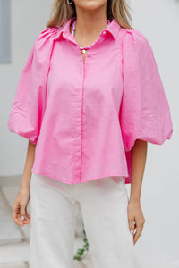 Let's Run Pink Bubble Sleeve Blouse