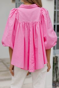 Let's Run Pink Bubble Sleeve Blouse