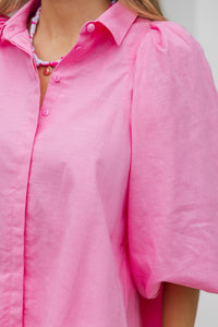 Let's Run Pink Bubble Sleeve Blouse