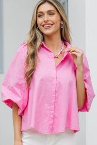 Let's Run Pink Bubble Sleeve Blouse
