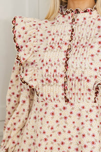 NURSING COLLECTION: Radiant Days Cream Ditsy Floral Corduroy Dress