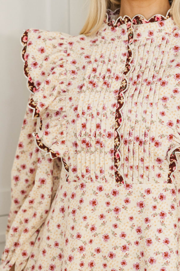 NURSING COLLECTION: Radiant Days Cream Ditsy Floral Corduroy Dress