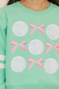 Girls: The Sporty Girl Club Mint Volleyball Varsity Graphic Sweatshirt