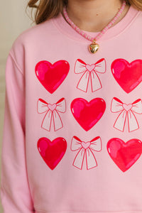 Girls: Cupid's Cutie Blush Pink Bows & Hearts Graphic Sweatshirt