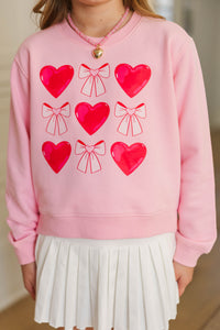 Girls: Cupid's Cutie Blush Pink Bows & Hearts Graphic Sweatshirt