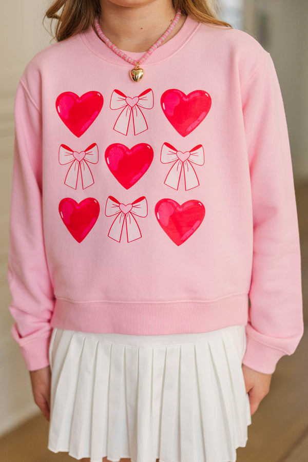 Girls: Cupid's Cutie Blush Pink Bows & Hearts Graphic Sweatshirt