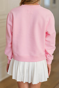 Girls: Cupid's Cutie Blush Pink Bows & Hearts Graphic Sweatshirt