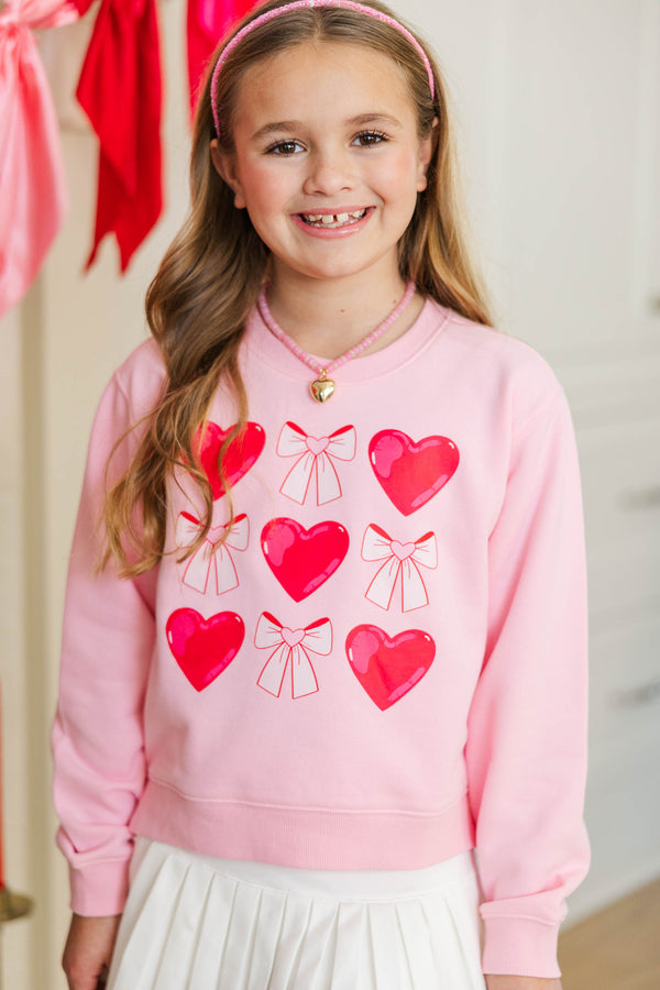 Girls: Cupid's Cutie Blush Pink Bows & Hearts Graphic Sweatshirt