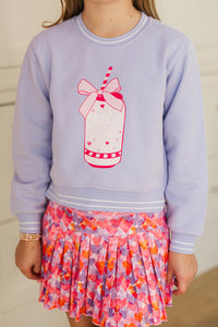 Girls: Girly Pop Lavender Striped Cuff Graphic Sweatshirt