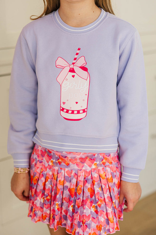 Girls: Girly Pop Lavender Striped Cuff Graphic Sweatshirt