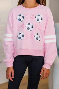 Girls: The Sporty Girl Club Blush Pink Soccer Varsity Graphic Sweatshirt