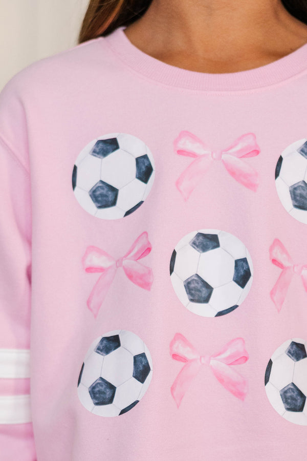 Girls: The Sporty Girl Club Blush Pink Soccer Varsity Graphic Sweatshirt
