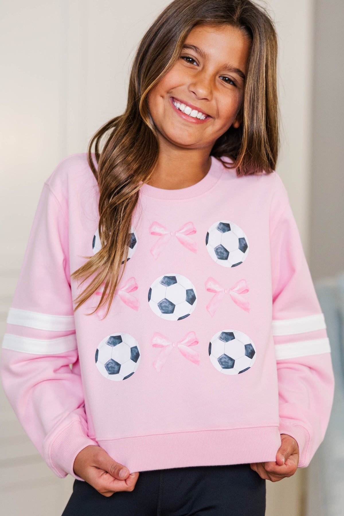 Girls: The Sporty Girl Club Blush Pink Soccer Varsity Graphic