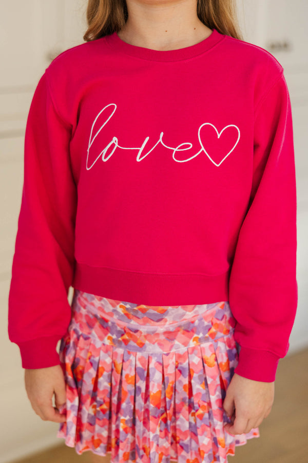 Girls: Love You Lots Fuchsia Embroidered Sweatshirt