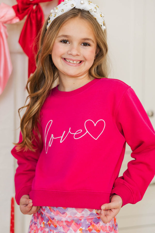Girls: Love You Lots Fuchsia Embroidered Sweatshirt