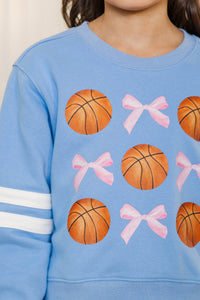 Girls: The Sporty Girl Club Light Blue Basketball Varsity Graphic Sweatshirt