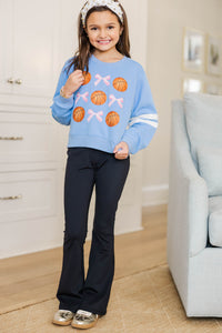 Girls: The Sporty Girl Club Light Blue Basketball Varsity Graphic Sweatshirt