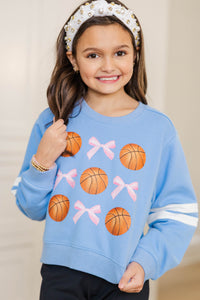Girls: The Sporty Girl Club Light Blue Basketball Varsity Graphic Sweatshirt