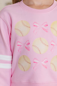 Girls: The Sporty Girl Club Blush Pink Softball Varsity Graphic Sweatshirt