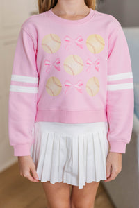 Girls: The Sporty Girl Club Blush Pink Softball Varsity Graphic Sweatshirt