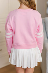 Girls: The Sporty Girl Club Blush Pink Softball Varsity Graphic Sweatshirt