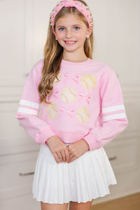 Girls: The Sporty Girl Club Blush Pink Softball Varsity Graphic Sweatshirt
