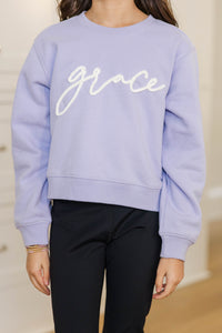 Girls: Grace Chenille Script Lavender Sweatshirt