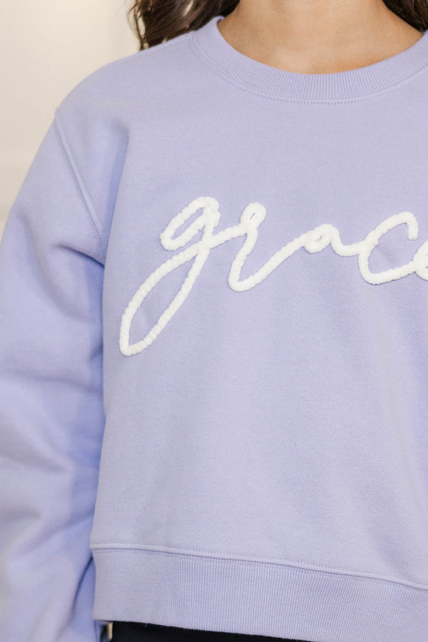 Girls: Grace Chenille Script Lavender Sweatshirt