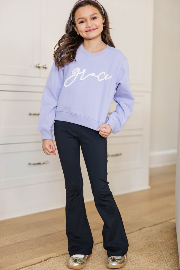 Girls: Grace Chenille Script Lavender Sweatshirt