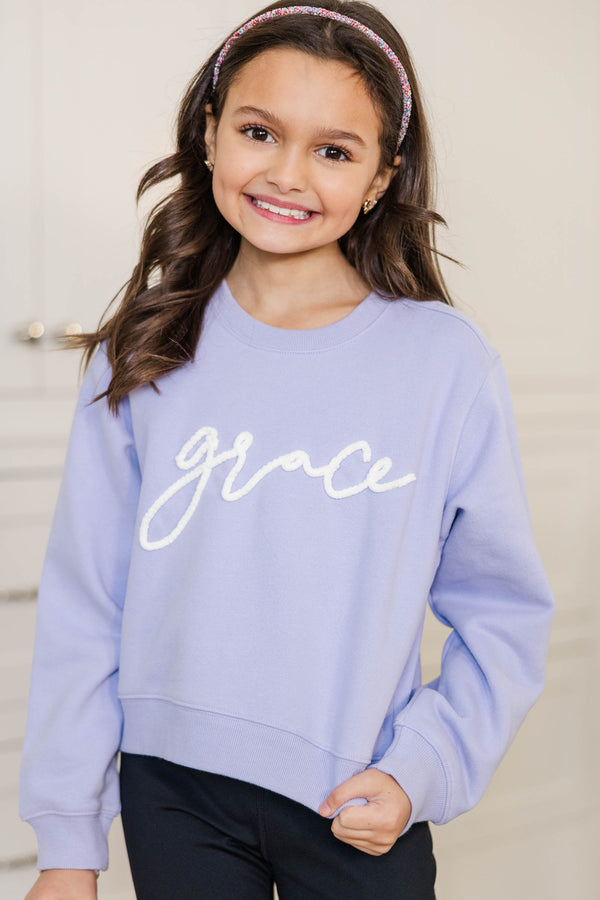 Girls: Grace Chenille Script Lavender Sweatshirt