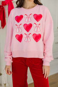 Cupid's Cutie Blush Pink Bows & Hearts Graphic Sweatshirt