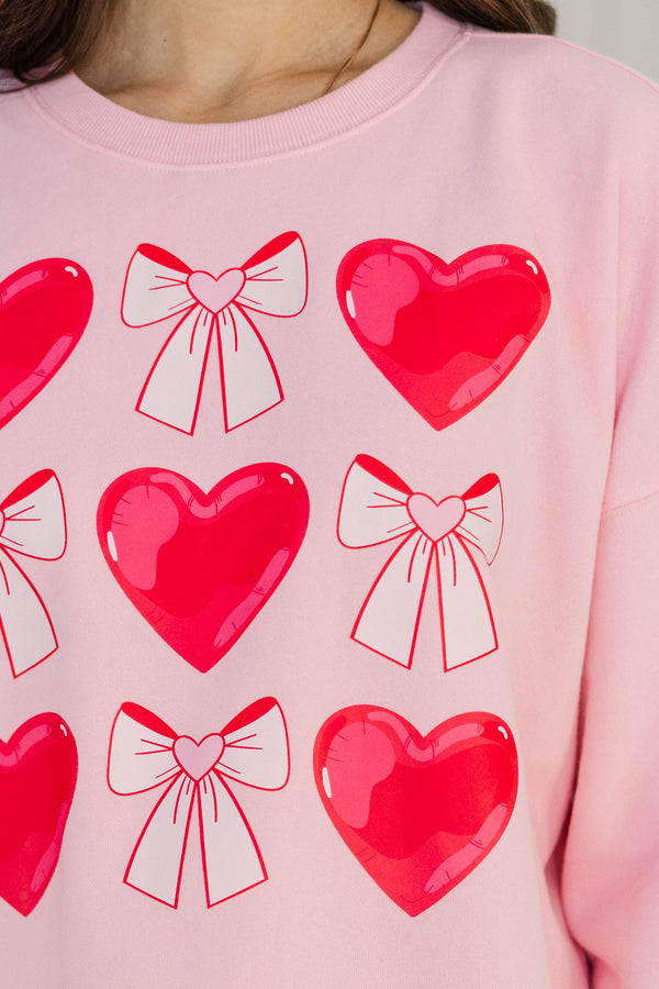 Cupid's Cutie Blush Pink Bows & Hearts Graphic Sweatshirt