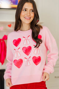 Cupid's Cutie Blush Pink Bows & Hearts Graphic Sweatshirt