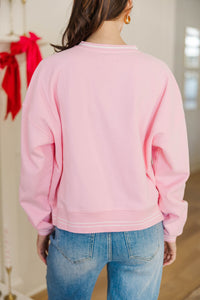 I Love You A Latte Blush Pink V-Neck Striped Cuff Graphic Sweatshirt