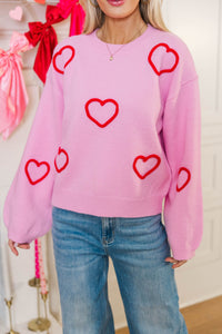 Feeling Just Fine Pink Heart Sweater