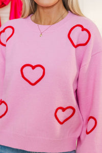 Feeling Just Fine Pink Heart Sweater