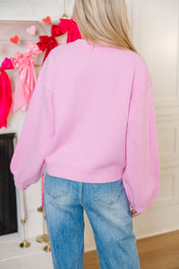 Feeling Just Fine Pink Heart Sweater