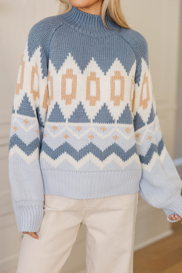 Cozy Adventure Blue Sweater