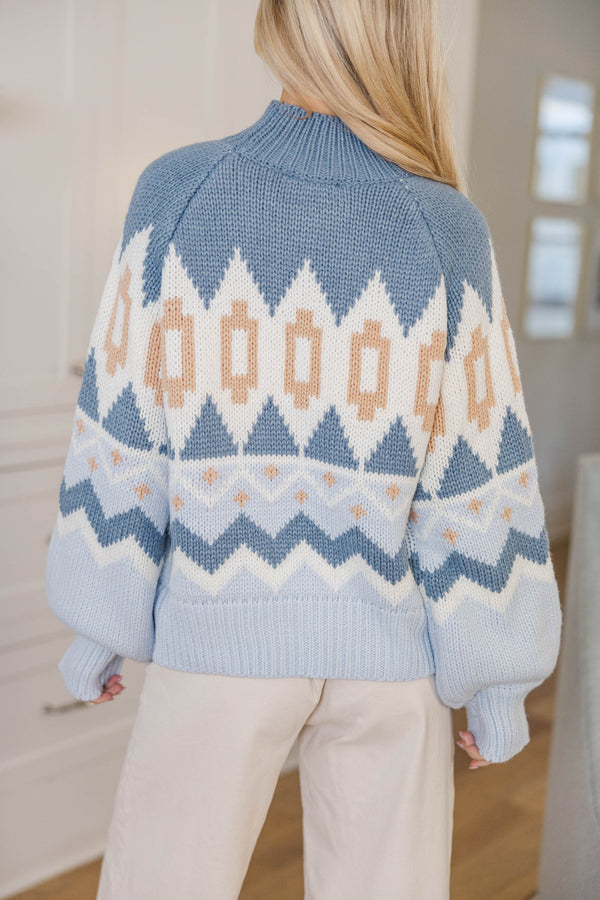 Cozy Adventure Blue Sweater