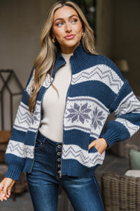 Sweet Stroll Navy and White Fair Isle Cardigan