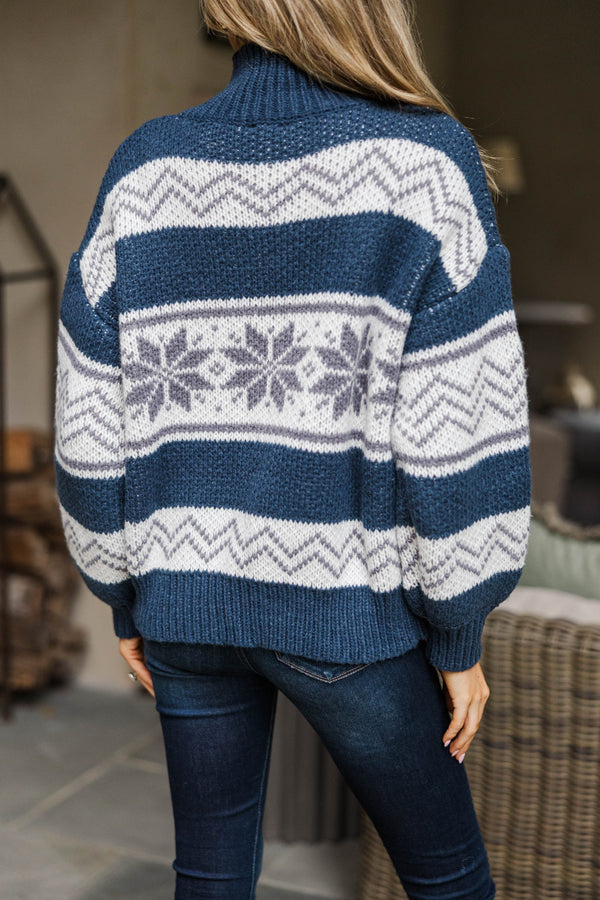 Sweet Stroll Navy and White Fair Isle Cardigan