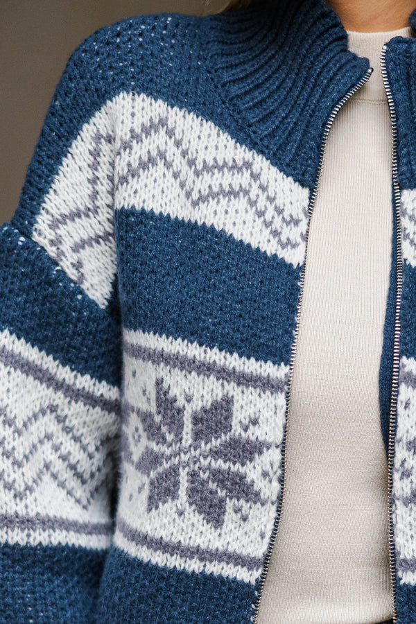 Sweet Stroll Navy and White Fair Isle Cardigan