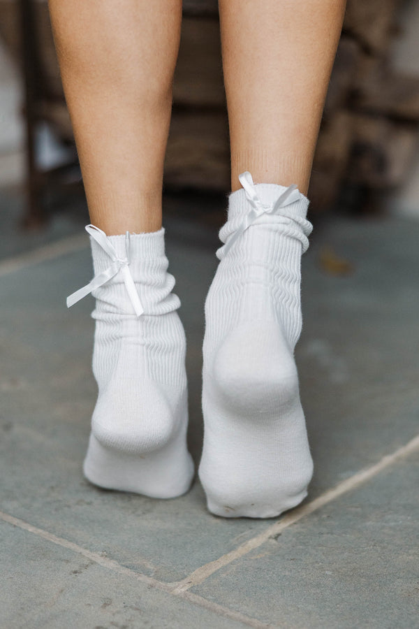 Evening Ease White Bow Socks