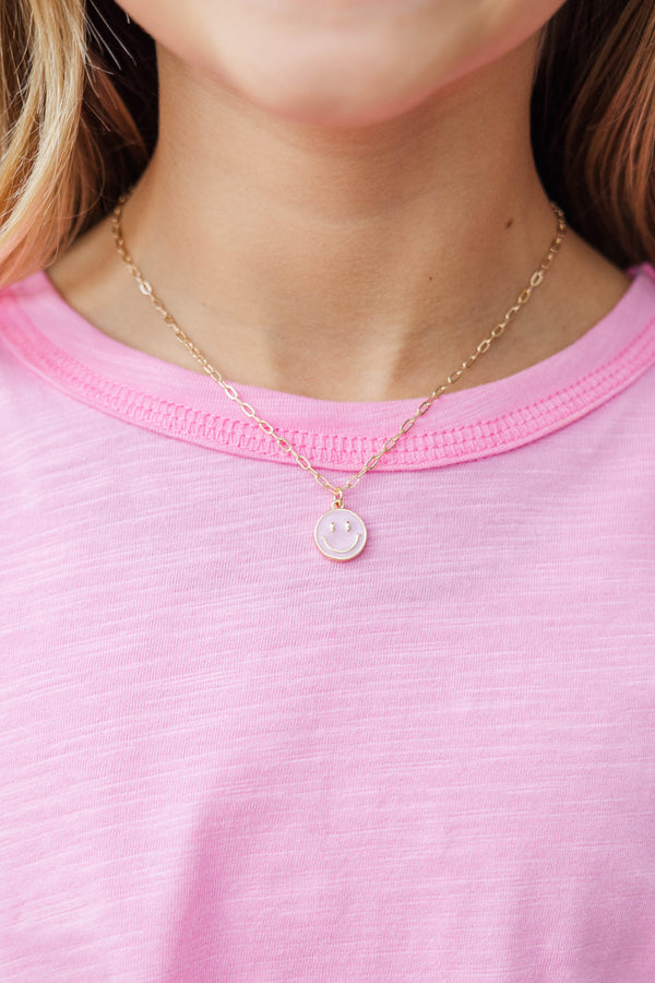 Girls: Always Adored Pink Smiley Face Necklace