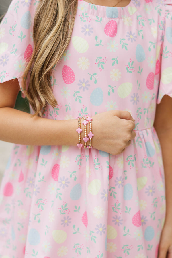 Girls: Sweetheart Spark Pink Cross Bracelet Set